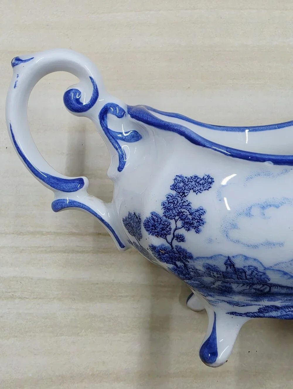 Aures French Toile de Jouy Style Creamer Hand Painted Blue & White Ceramic